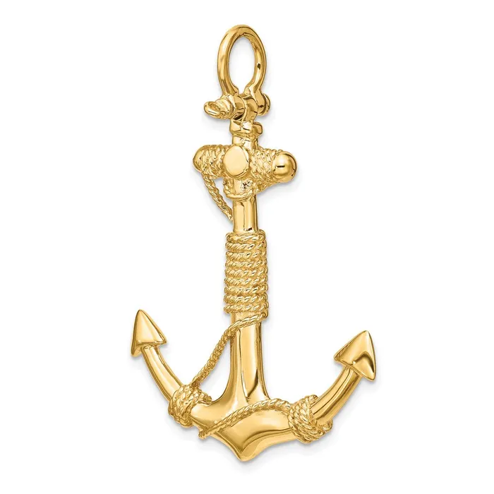 Qgold Necklaces 10k Yellow Gold 37 mm 3D Solid Anchor with Rope Pendant 1011 grams Qgold Necklaces 10k Yellow Gold 37 mm 3D Solid Anchor with Rope Pendant 1011 grams
