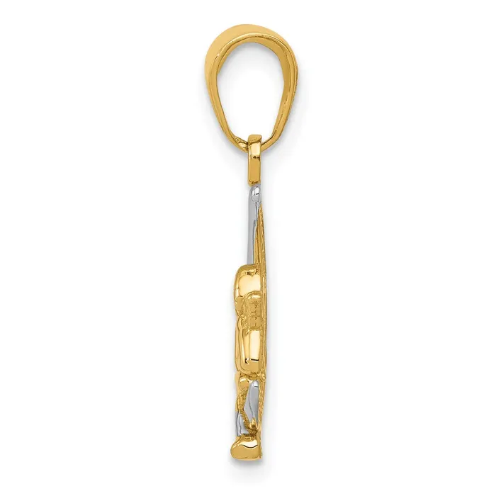 Qgold Necklaces 10k Yellow wRhodium 11 mm Polished Moon w Angel Pendant 079 grams Qgold Necklaces 10k Yellow wRhodium 11 mm Polished Moon w Angel Pendant 079 grams