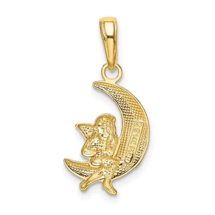 Qgold Necklaces 10k Yellow wRhodium 11 mm Polished Moon w Angel Pendant 079 grams Qgold Necklaces 10k Yellow wRhodium 11 mm Polished Moon w Angel Pendant 079 grams