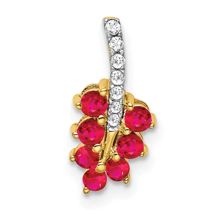 Qgold Necklaces 14k Ruby and Diamond Leaf Pendant 05 grams