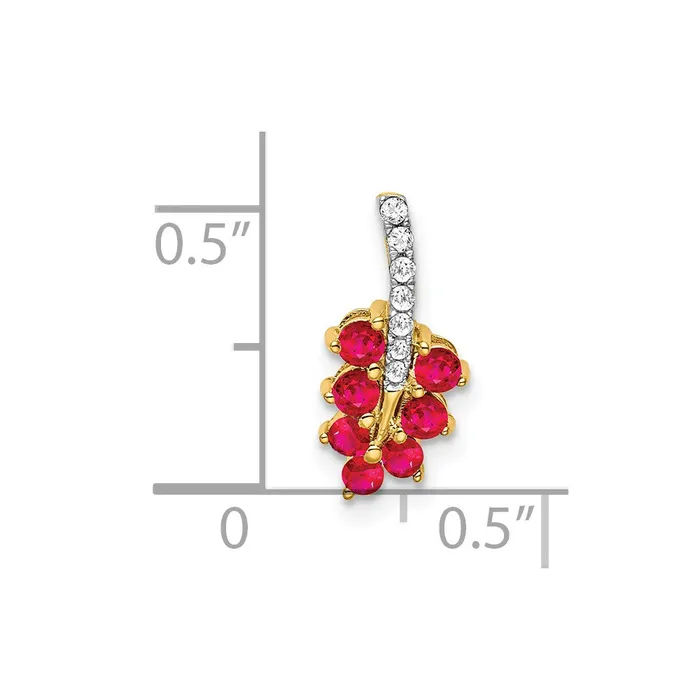 Qgold Necklaces 14k Ruby and Diamond Leaf Pendant 05 grams Qgold Necklaces 14k Ruby and Diamond Leaf Pendant 05 grams