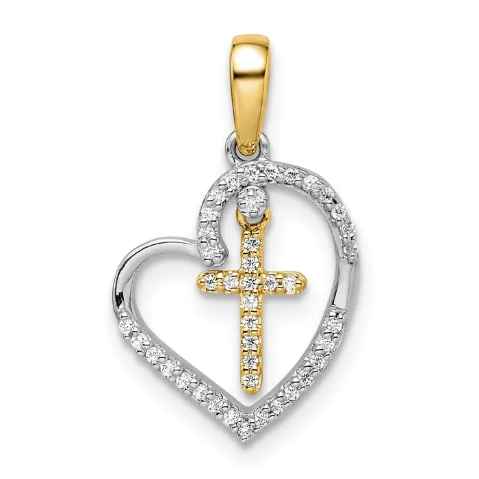 Qgold Necklaces 14k Twotone 1255 mm Heart with Cross Diamond Pendant 114 grams Qgold Necklaces 14k Twotone 1255 mm Heart with Cross Diamond Pendant 114 grams