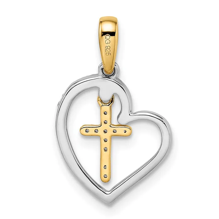 Qgold Necklaces 14k Twotone 1255 mm Heart with Cross Diamond Pendant 114 grams Qgold Necklaces 14k Twotone 1255 mm Heart with Cross Diamond Pendant 114 grams