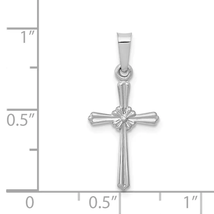 Qgold Necklaces 14k White Gold 1097 mm Polished Center Flower Cross Pendant 029 grams