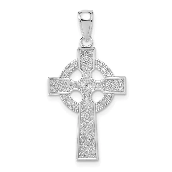 Qgold Necklaces 14k White Gold 17 mm Celtic Cross Pendant 14 grams