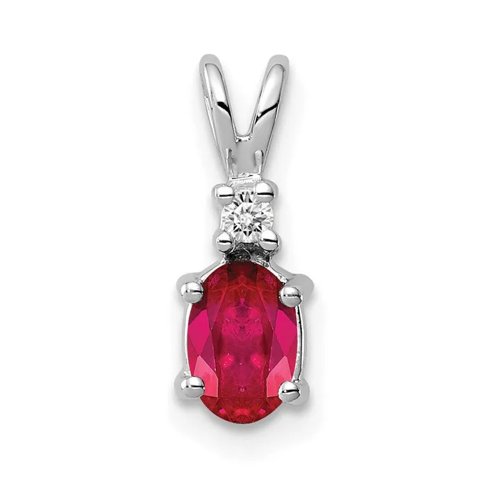 Qgold Necklaces 14k White Gold 6x4mm Oval Ruby AA Diamond pendant 056 grams Qgold Necklaces 14k White Gold 6x4mm Oval Ruby AA Diamond pendant 056 grams