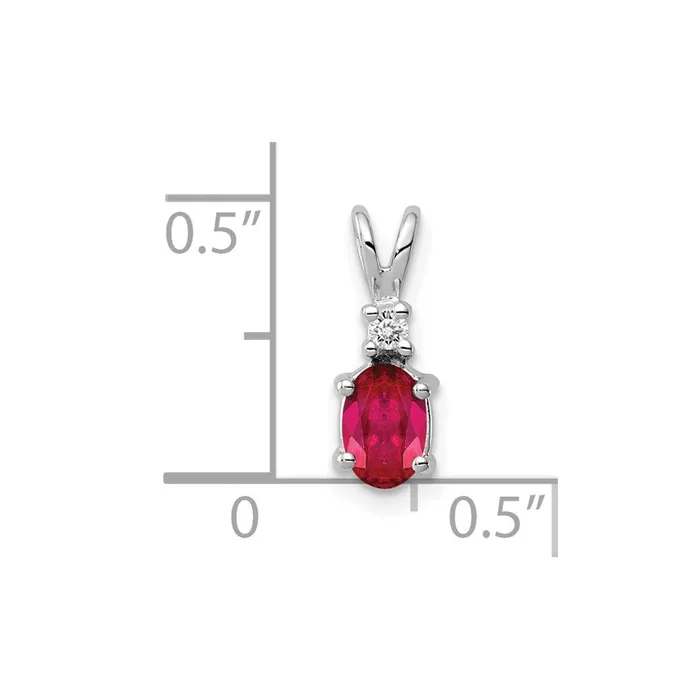 Qgold Necklaces 14k White Gold 6x4mm Oval Ruby AA Diamond pendant 056 grams Qgold Necklaces 14k White Gold 6x4mm Oval Ruby AA Diamond pendant 056 grams