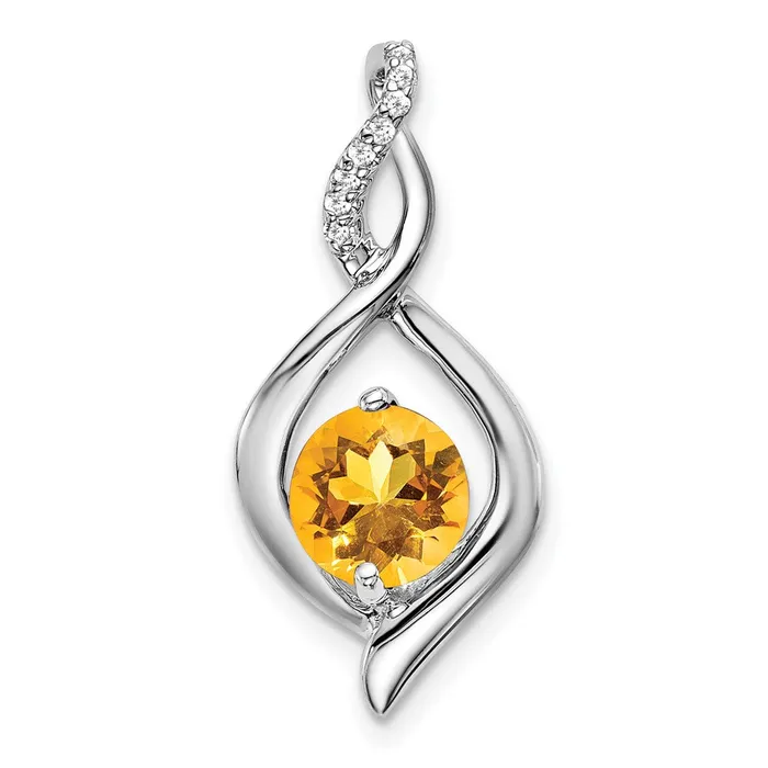Qgold Necklaces 14k White Gold Citrine and Diamond Pendant 14 grams