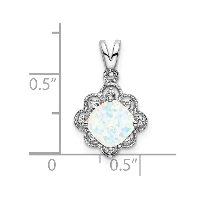 Qgold Necklaces 14k White Gold Created Opal and Diamond Scalloped Pendant 115 grams Qgold Necklaces 14k White Gold Created Opal and Diamond Scalloped Pendant 115 grams