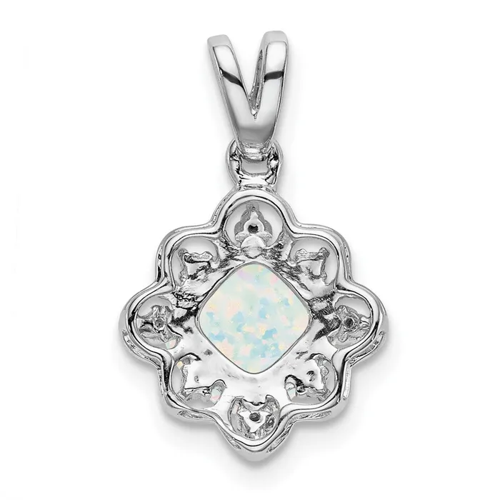 Qgold Necklaces 14k White Gold Created Opal and Diamond Scalloped Pendant 115 grams Qgold Necklaces 14k White Gold Created Opal and Diamond Scalloped Pendant 115 grams