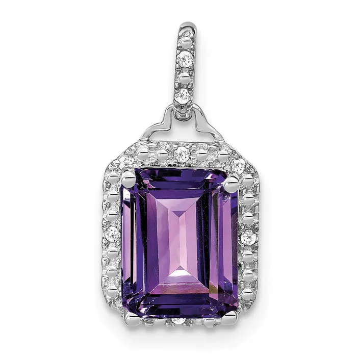 Qgold Necklaces 14k White Gold Emeraldcut Amethyst and Diamond Halo Pendant 155 grams Qgold Necklaces 14k White Gold Emeraldcut Amethyst and Diamond Halo Pendant 155 grams