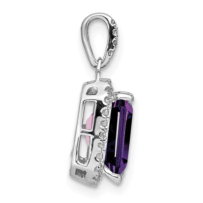 Qgold Necklaces 14k White Gold Emeraldcut Amethyst and Diamond Halo Pendant 155 grams Qgold Necklaces 14k White Gold Emeraldcut Amethyst and Diamond Halo Pendant 155 grams