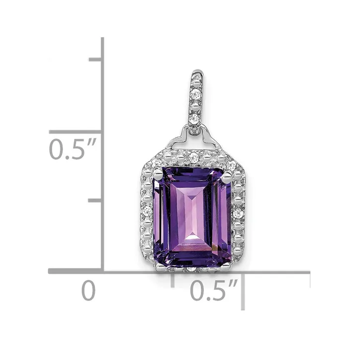 Qgold Necklaces 14k White Gold Emeraldcut Amethyst and Diamond Halo Pendant 155 grams Qgold Necklaces 14k White Gold Emeraldcut Amethyst and Diamond Halo Pendant 155 grams
