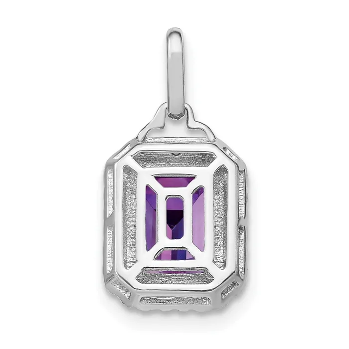 Qgold Necklaces 14k White Gold Emeraldcut Amethyst and Diamond Halo Pendant 155 grams Qgold Necklaces 14k White Gold Emeraldcut Amethyst and Diamond Halo Pendant 155 grams