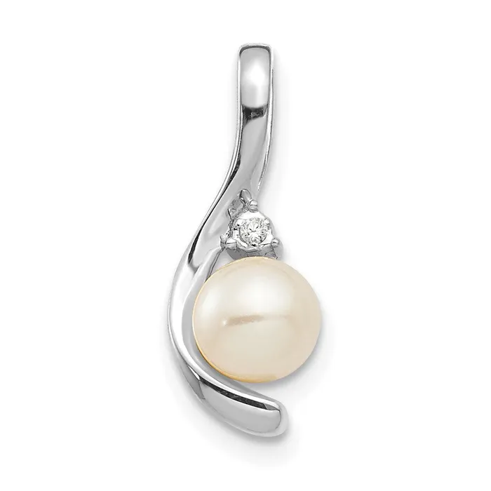 Qgold Necklaces 14k White Gold FW Cultured Pearl and Diamond Pendant 06 grams Qgold Necklaces 14k White Gold FW Cultured Pearl and Diamond Pendant 06 grams