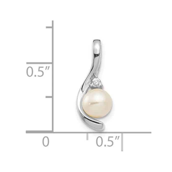 Qgold Necklaces 14k White Gold FW Cultured Pearl and Diamond Pendant 06 grams Qgold Necklaces 14k White Gold FW Cultured Pearl and Diamond Pendant 06 grams
