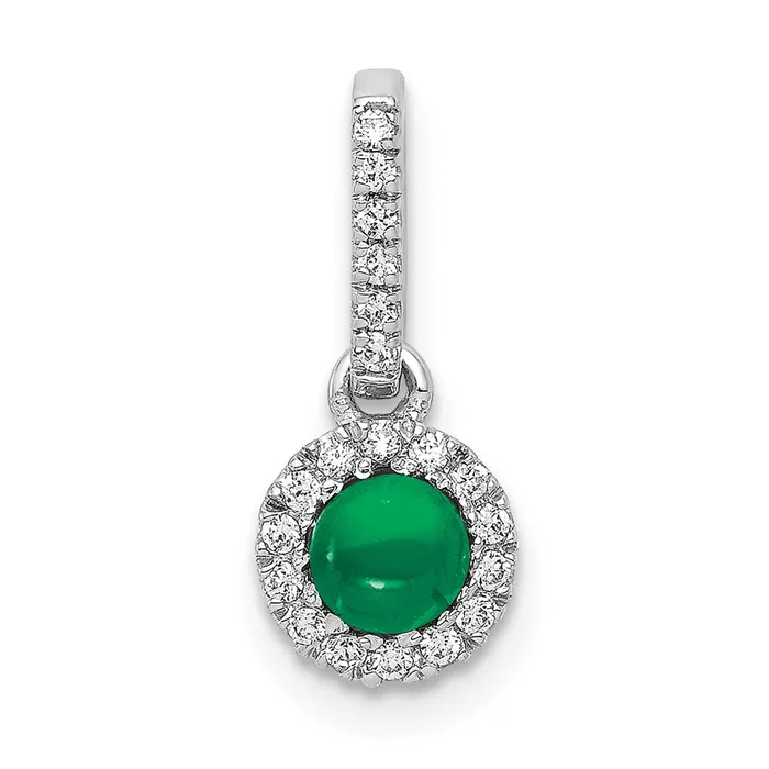 Qgold Necklaces 14k White Gold Halo Diamond and Cabochon 47 Emerald Pendant 065 grams Qgold Necklaces 14k White Gold Halo Diamond and Cabochon 47 Emerald Pendant 065 grams