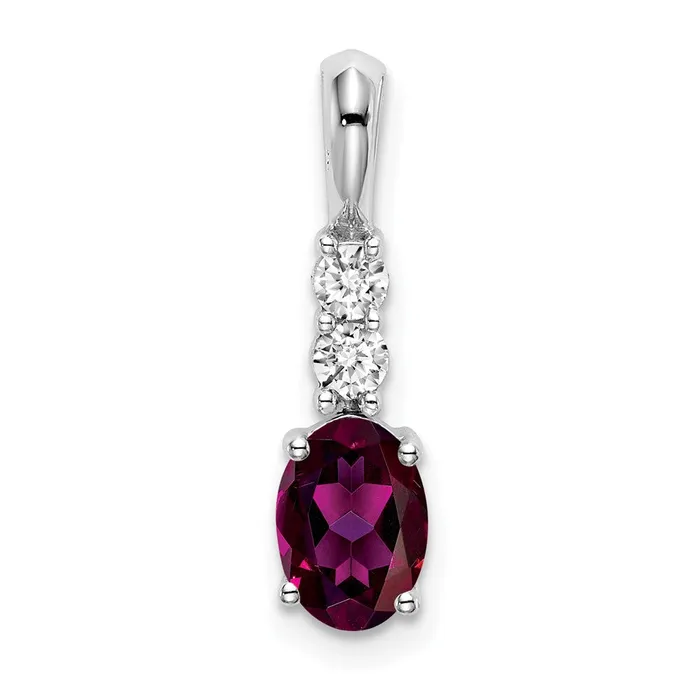 Qgold Necklaces 14k White Gold Oval Rhodolite Garnet and Diamond Pendant 07 grams Qgold Necklaces 14k White Gold Oval Rhodolite Garnet and Diamond Pendant 07 grams