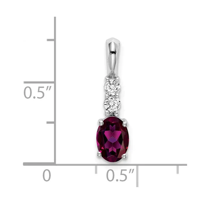 Qgold Necklaces 14k White Gold Oval Rhodolite Garnet and Diamond Pendant 07 grams Qgold Necklaces 14k White Gold Oval Rhodolite Garnet and Diamond Pendant 07 grams