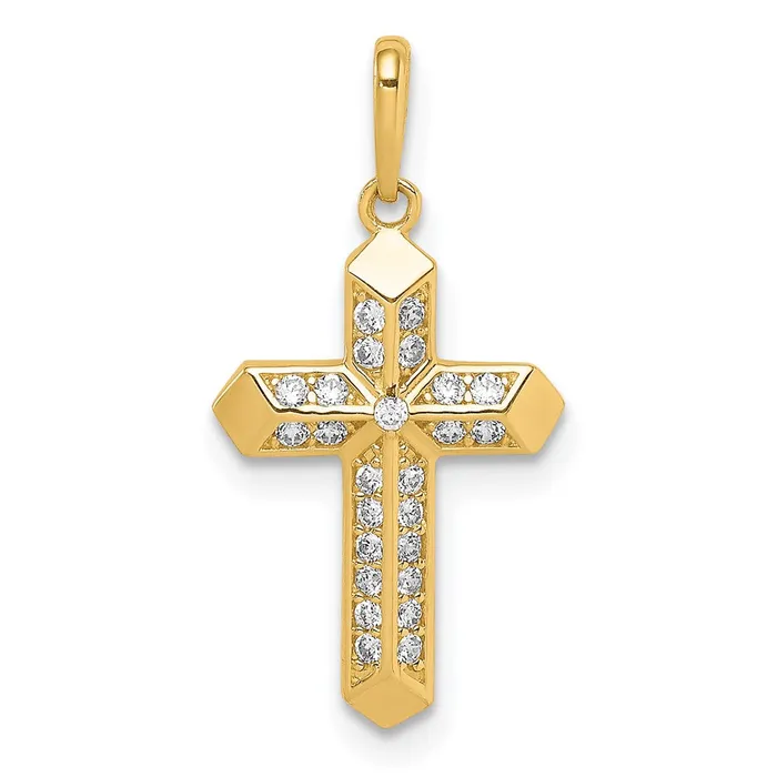 Qgold Necklaces 14k Yellow Gold 115 mm Cross CZ Pendant 058 grams
