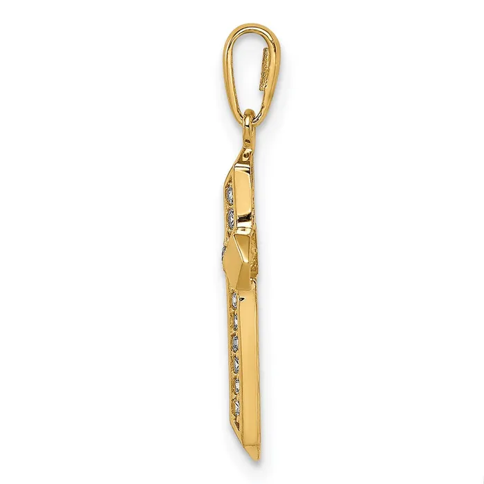 Qgold Necklaces 14k Yellow Gold 115 mm Cross CZ Pendant 058 grams