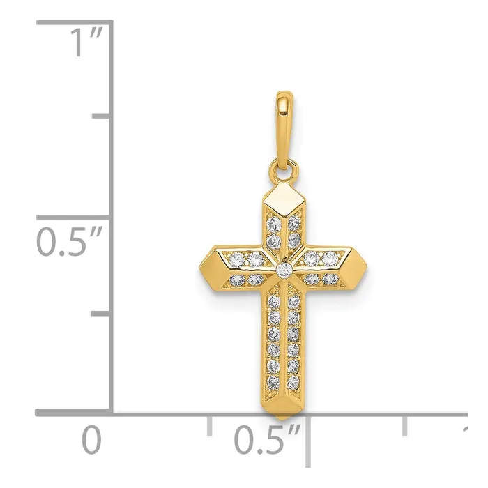 Qgold Necklaces 14k Yellow Gold 115 mm Cross CZ Pendant 058 grams