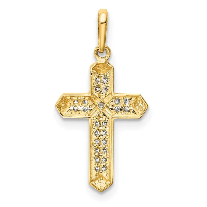 Qgold Necklaces 14k Yellow Gold 115 mm Cross CZ Pendant 058 grams