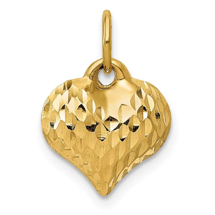 Qgold Necklaces 14k Yellow Gold 11 mm Polished and Textured 3D Heart Pendant 035 grams Qgold Necklaces 14k Yellow Gold 11 mm Polished and Textured 3D Heart Pendant 035 grams