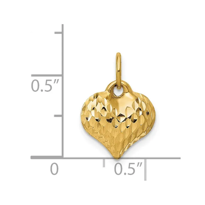 Qgold Necklaces 14k Yellow Gold 11 mm Polished and Textured 3D Heart Pendant 035 grams Qgold Necklaces 14k Yellow Gold 11 mm Polished and Textured 3D Heart Pendant 035 grams