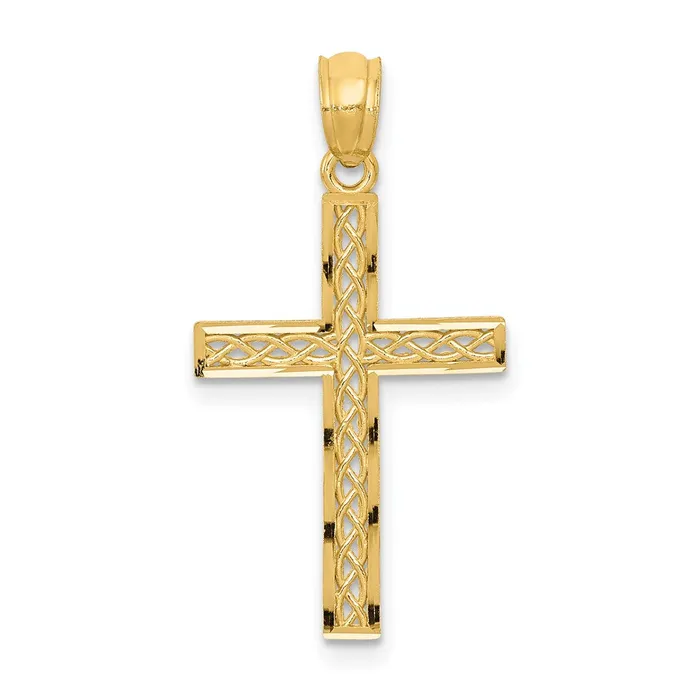Qgold Necklaces 14k Yellow Gold 14 mm Filigree Cross Pendant 048 grams