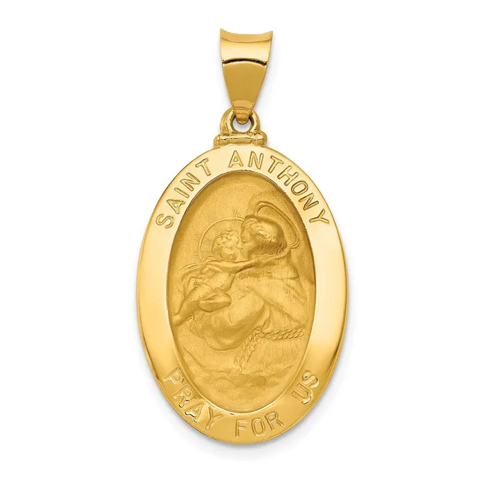 Qgold Necklaces 14k Yellow Gold 17 mm Polished and Satin St Anthony Medal Hollow Pendant 136 grams Qgold Necklaces 14k Yellow Gold 17 mm Polished and Satin St Anthony Medal Hollow Pendant 136 grams