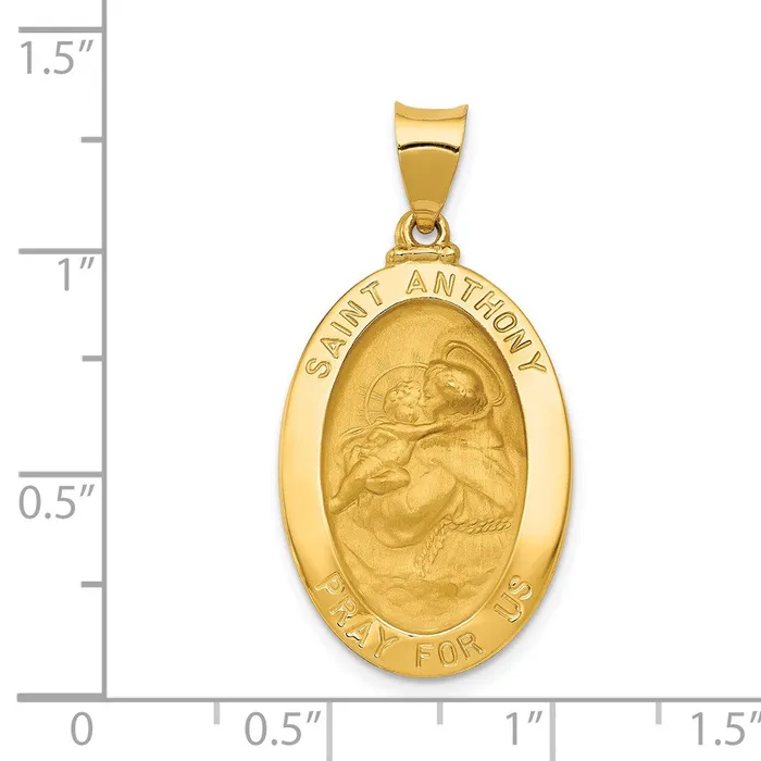 Qgold Necklaces 14k Yellow Gold 17 mm Polished and Satin St Anthony Medal Hollow Pendant 136 grams