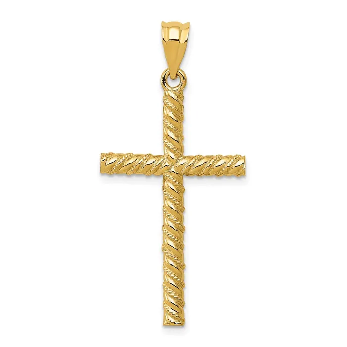 Qgold Necklaces 14k Yellow Gold 18 mm Twisted Cross Pendant 178 grams