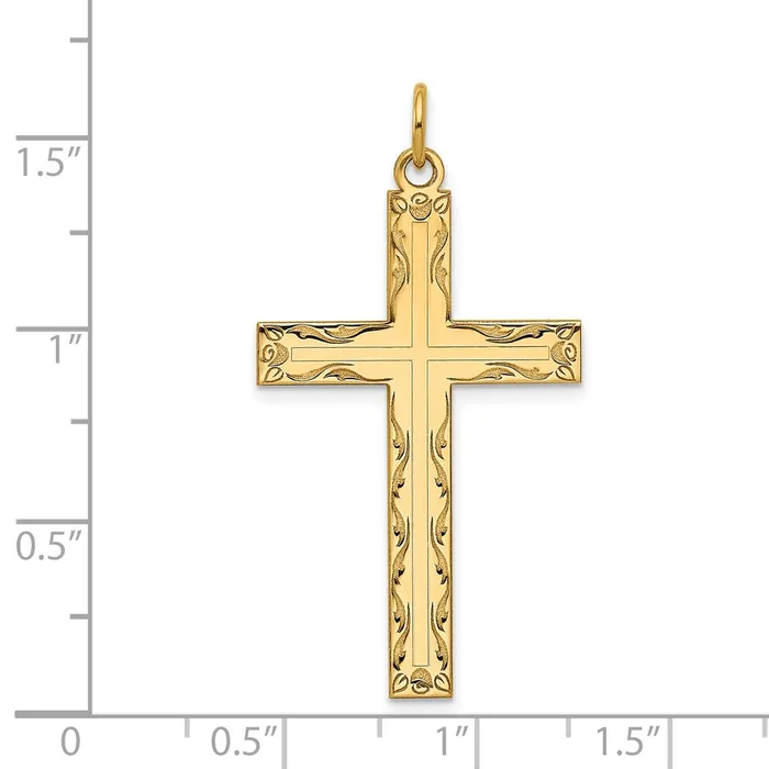 Qgold Necklaces 14k Yellow Gold 22 mm Laser Designed Cross Pendant 179 grams