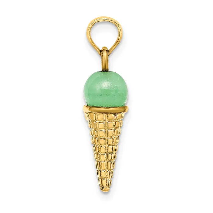 Qgold Necklaces 14k Yellow Gold 605 mm Satin Polished 3D Green Bead Ice Cream Cone Pendant 18 grams Qgold Necklaces 14k Yellow Gold 605 mm Satin Polished 3D Green Bead Ice Cream Cone Pendant 18 grams