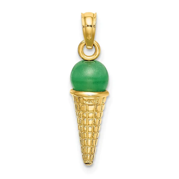 Qgold Necklaces 14k Yellow Gold 605 mm Satin Polished 3D Green Bead Ice Cream Cone Pendant 18 grams Qgold Necklaces 14k Yellow Gold 605 mm Satin Polished 3D Green Bead Ice Cream Cone Pendant 18 grams