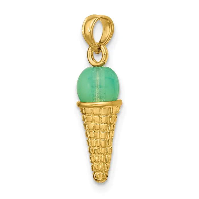 Qgold Necklaces 14k Yellow Gold 605 mm Satin Polished 3D Green Bead Ice Cream Cone Pendant 18 grams Qgold Necklaces 14k Yellow Gold 605 mm Satin Polished 3D Green Bead Ice Cream Cone Pendant 18 grams