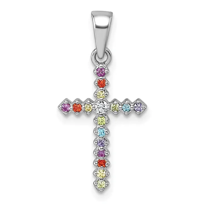 Qgold Necklaces Sterling Silver Rhplated Childrens Multi Color CZ Cross Pendant 126 grams Qgold Necklaces Sterling Silver Rhplated Childrens Multi Color CZ Cross Pendant 126 grams