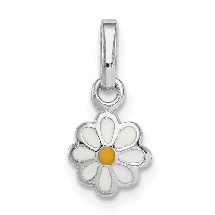 Qgold Necklaces Sterling Silver RHplated White Yellow Enamel Daisy Childrens Pendant 058 grams Qgold Necklaces Sterling Silver RHplated White Yellow Enamel Daisy Childrens Pendant 058 grams