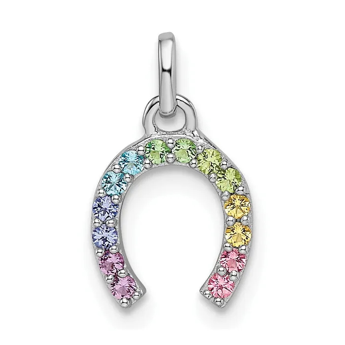Qgold Necklaces Sterling Silver Rhodiumplated Rainbow Nano Crystal Horseshoe Pendant 035 grams Qgold Necklaces Sterling Silver Rhodiumplated Rainbow Nano Crystal Horseshoe Pendant 035 grams