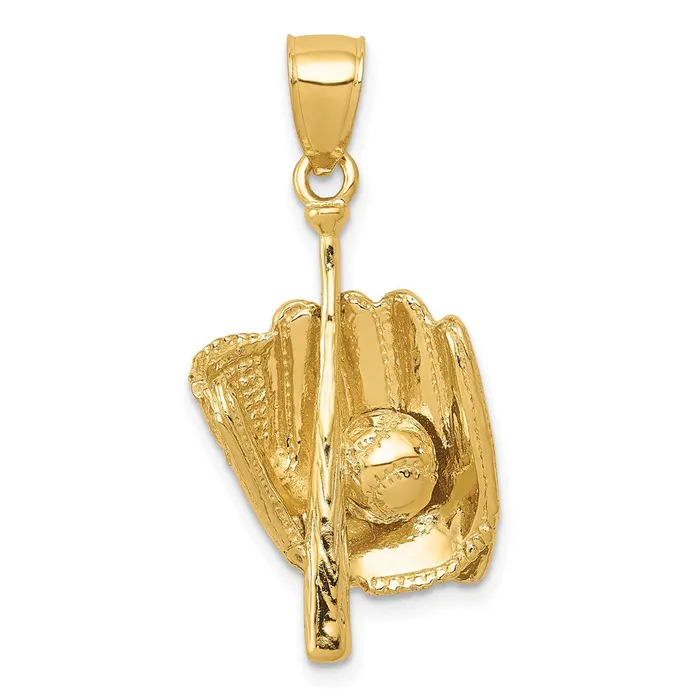 Qgold PreStyled Sets 14k Yellow Gold 13 mm Polished 3D GloveBatBaseball Pendant 5 grams Qgold PreStyled Sets 14k Yellow Gold 13 mm Polished 3D GloveBatBaseball Pendant 5 grams