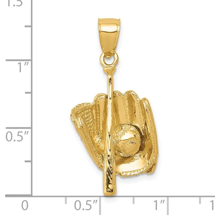 Qgold PreStyled Sets 14k Yellow Gold 13 mm Polished 3D GloveBatBaseball Pendant 5 grams Qgold PreStyled Sets 14k Yellow Gold 13 mm Polished 3D GloveBatBaseball Pendant 5 grams