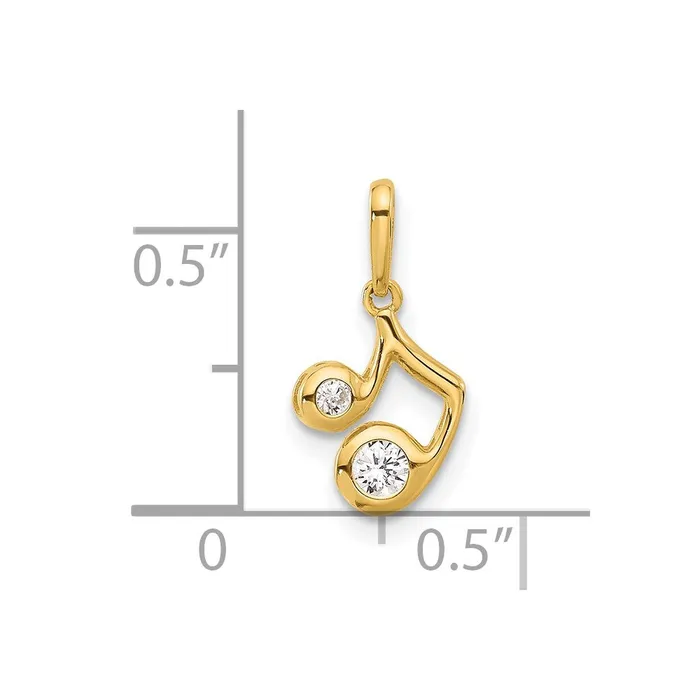 Qgold PreStyled Sets 14k Yellow Gold 77 mm Polished CZ Music Note Pendant 034 grams