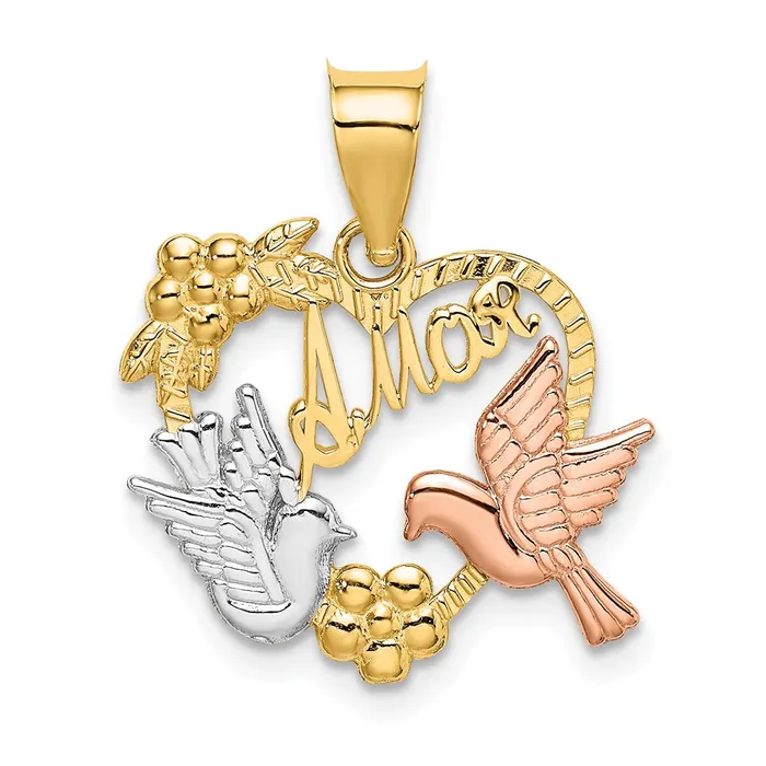 Qgold Rings 10k Twotone 201 mm AMOR Heart wDoves Charm 126 grams