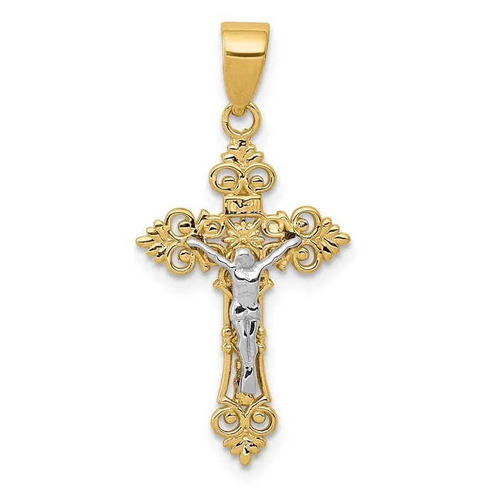 Qgold Rings 14k Twotone 14 mm TwoTone Small LacyEdge Inri Jesus Crucifix Pendant 112 grams Qgold Rings 14k Twotone 14 mm TwoTone Small LacyEdge Inri Jesus Crucifix Pendant 112 grams