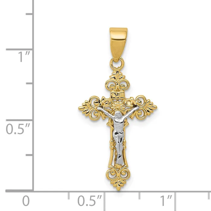 Qgold Rings 14k Twotone 14 mm TwoTone Small LacyEdge Inri Jesus Crucifix Pendant 112 grams Qgold Rings 14k Twotone 14 mm TwoTone Small LacyEdge Inri Jesus Crucifix Pendant 112 grams