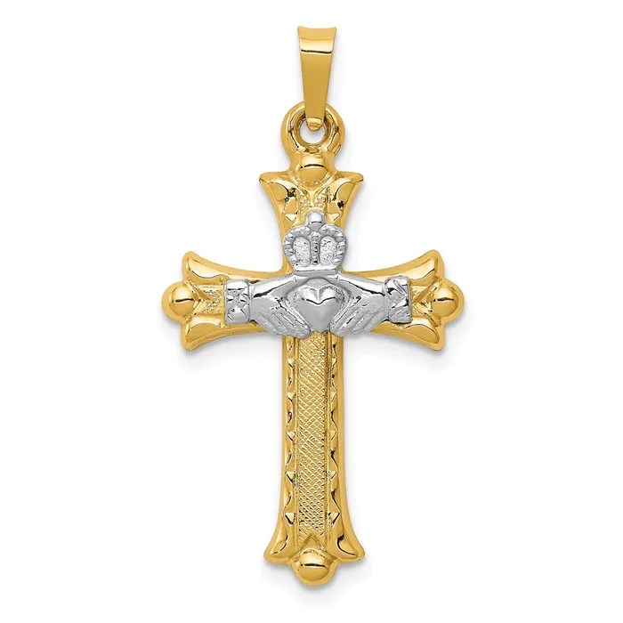 Qgold Rings 14k Twotone 18 mm Claddagh Cross Pendant 105 grams