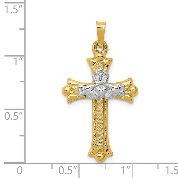 Qgold Rings 14k Twotone 18 mm Claddagh Cross Pendant 105 grams