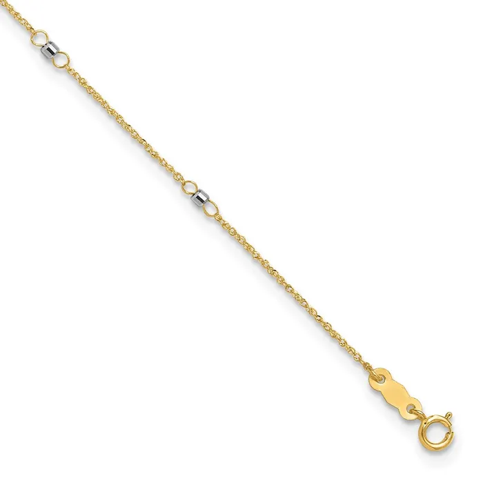Qgold Rings 14k Twotone 2 mm Twotone Ropa Mirror Bead 10in Plus 1in Ext Anklet 088 grams Qgold Rings 14k Twotone 2 mm Twotone Ropa Mirror Bead 10in Plus 1in Ext Anklet 088 grams