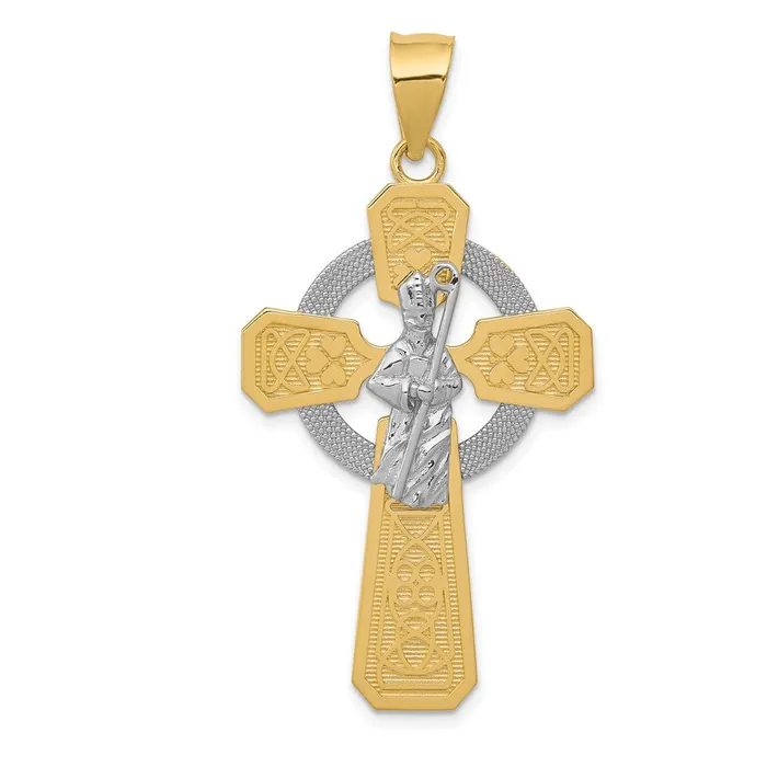 Qgold Rings 14k Twotone 24 mm St Patrick Celtic Cross Pendant 385 grams
